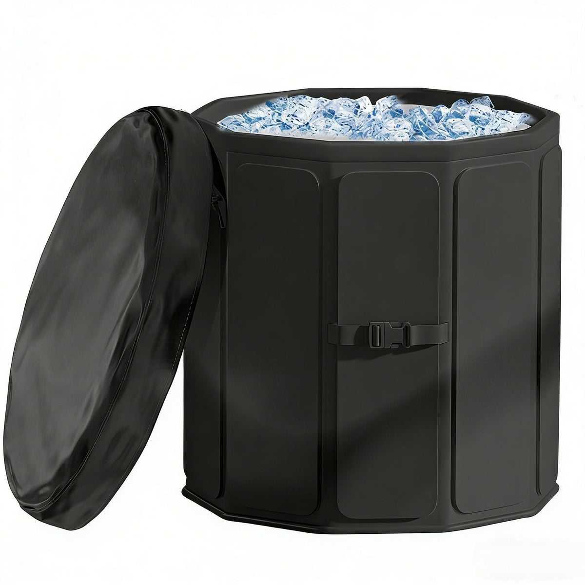 Black folding ice bath tub with dust cover lid